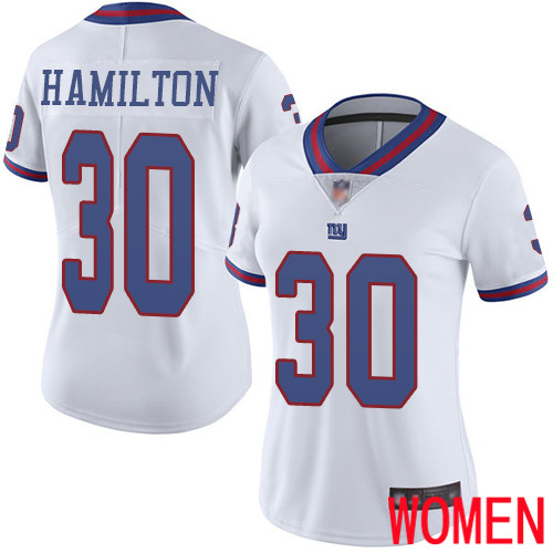 Women New York Giants 30 Antonio Hamilton Limited White Rush Vapor Untouchable Football NFL Jersey